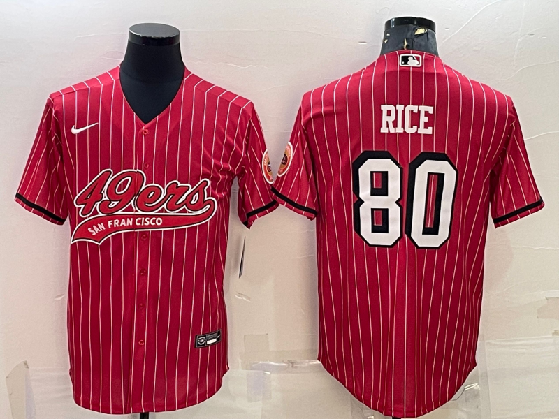 Men's Red San Francisco 49ers #80 Jerry Rice With Patch Cool Base Stitched Baseball Jersey